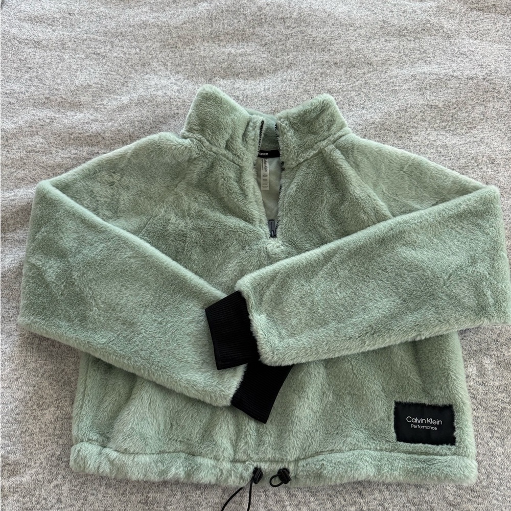 Calvin Klein cropped performance polar fleece sherpa cinch waist quarter zip